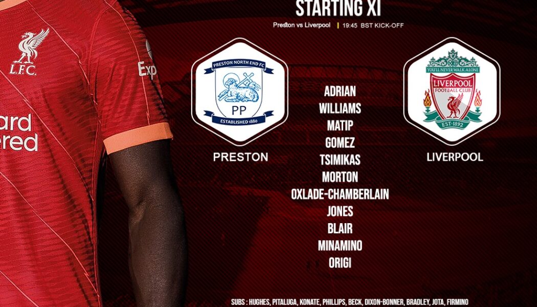 Liverpool team v Preston league cup 27 October 2021