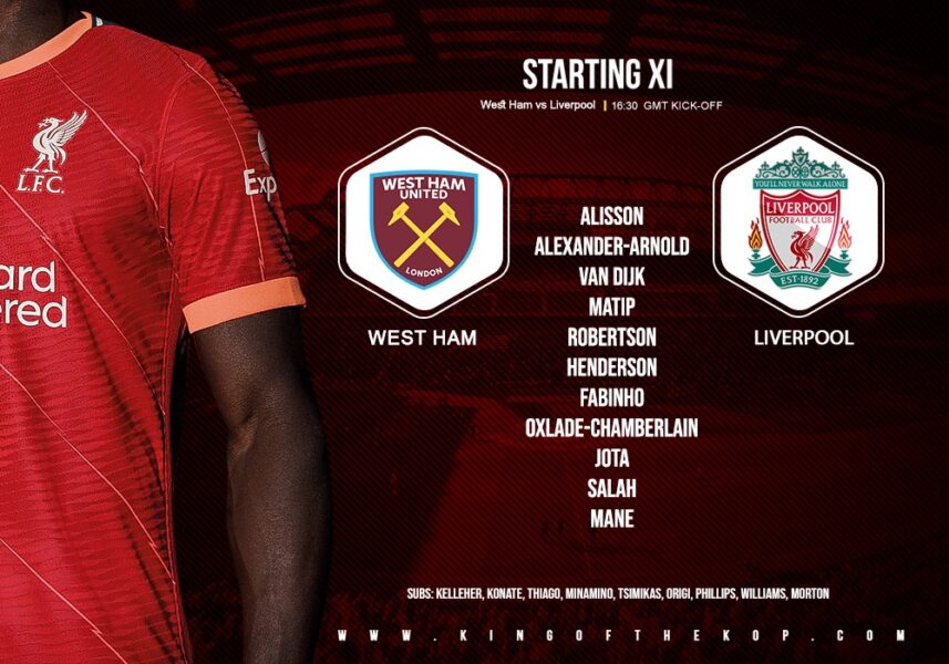 Liverpool team v West Ham 7 November 2021