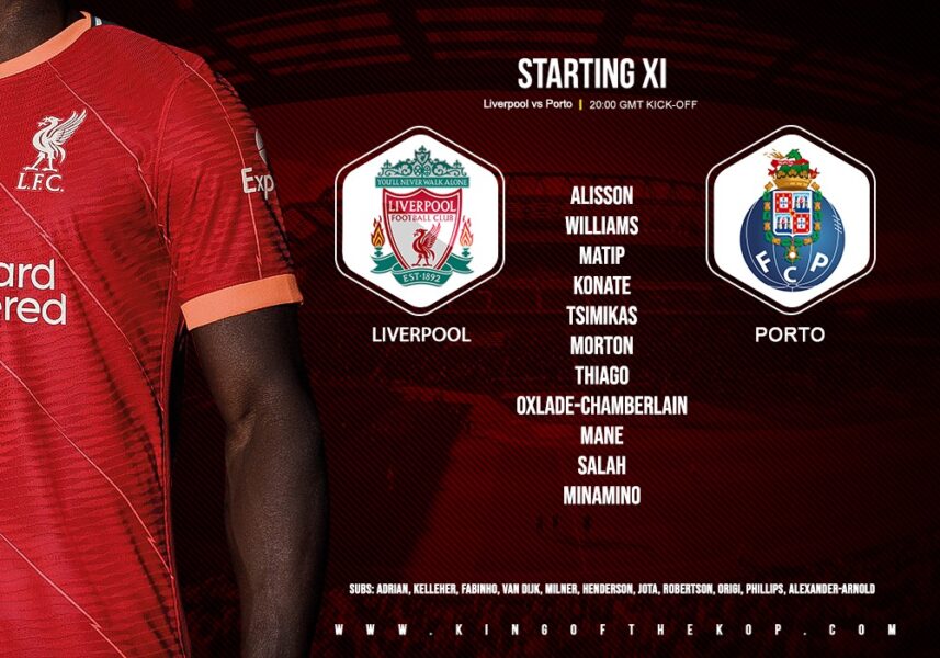 Liverpool team v Porto at Anfield 24 November 2021