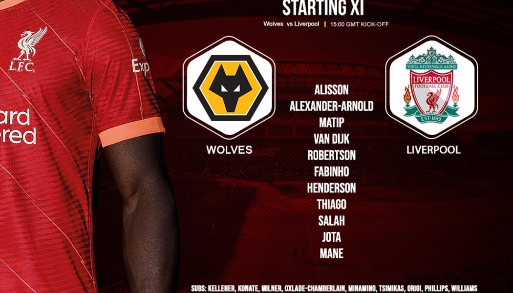 Liverpool team v Wolves at Molineux 4 December 2021