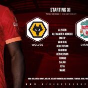 Liverpool team v Wolves at Molineux 4 December 2021