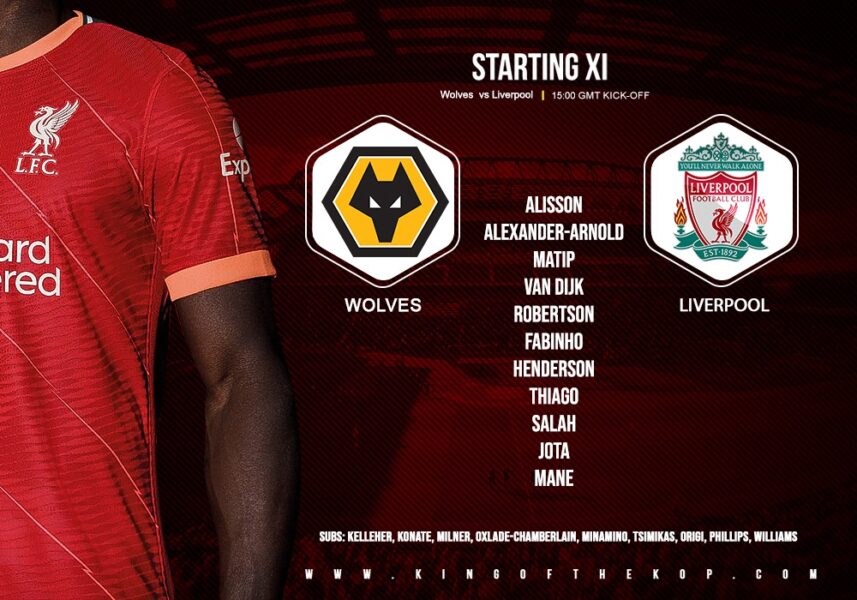 Liverpool team v Wolves at Molineux 4 December 2021