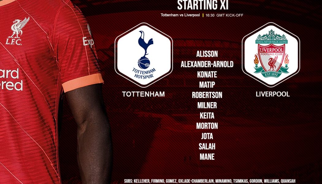 Confirmed: Liverpool team v Tottenham