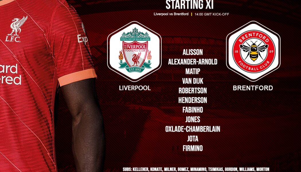 Liverpool team v Brentford 16th January 2022