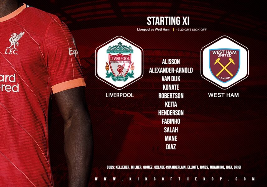 Liverpool team v West Ham premier League Anfield 5 March 2022