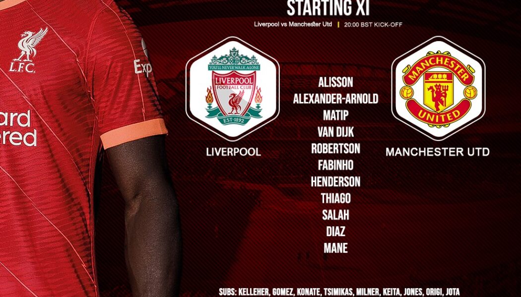 Confirmed: Liverpool team v Manchester Utd