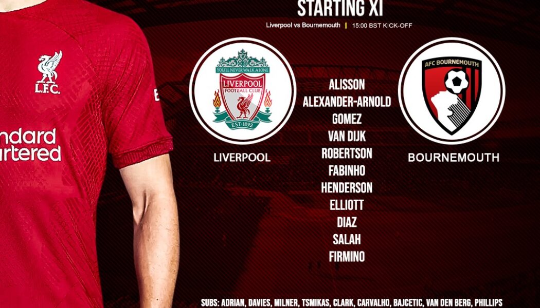 Liverpool team v Bournemouth Anfield Saturday 27th of August 2022