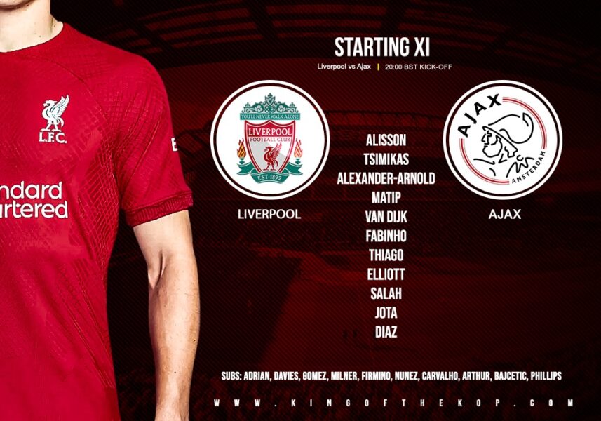 Liverpool team v Ajax Champions League 13th of September 2022