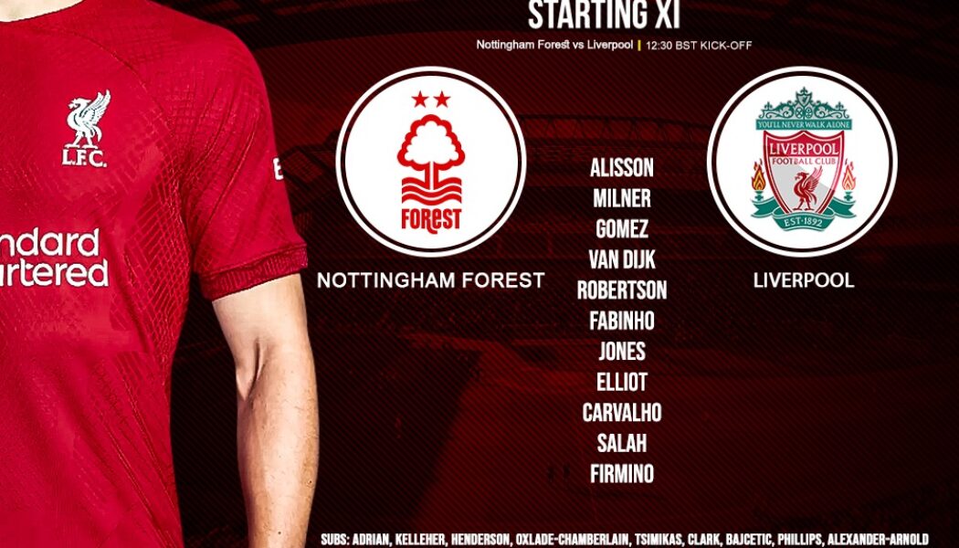 Confirmed: Liverpool team v Nottingham Forest