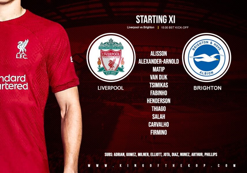 Liverpool team v Brighton in the Premier League at Anfield 1st October 2022