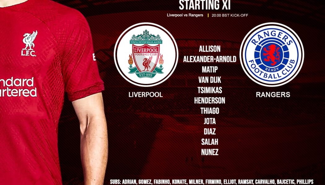 Liverpool team v Rangers Champions League Anfield October 4 2022