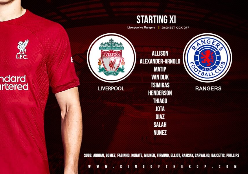 Liverpool team v Rangers Champions League Anfield October 4 2022