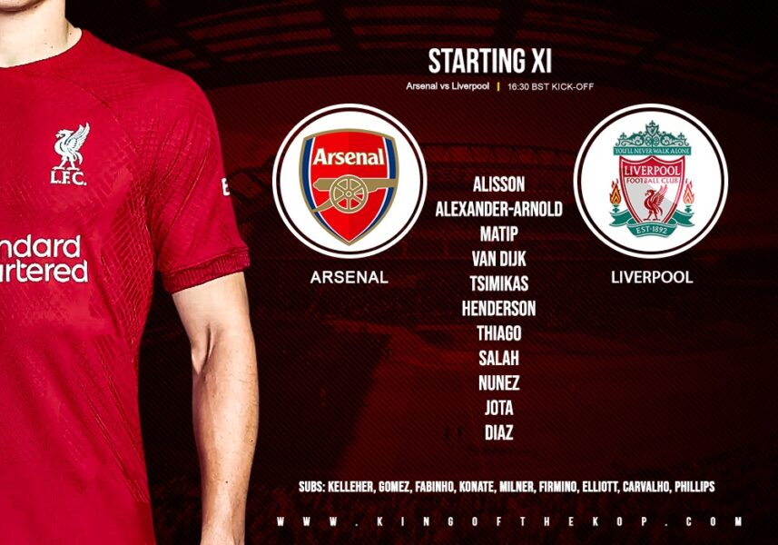 Liverpool team to face Arsenal at the emirates on Sunday, October 9 2022