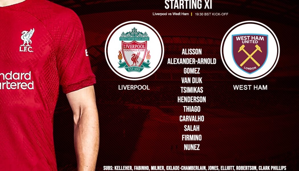 Liverpool team v West Ham premier League Anfield October 19 2022