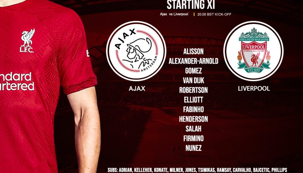 Liverpool team v Ajax Champions League 26th of October 2022