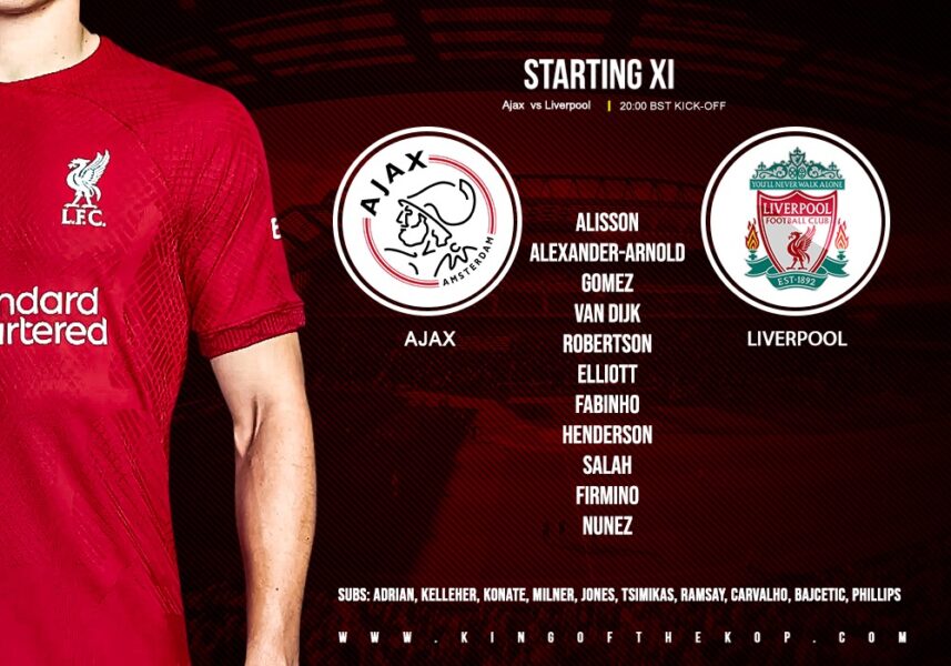 Liverpool team v Ajax Champions League 26th of October 2022