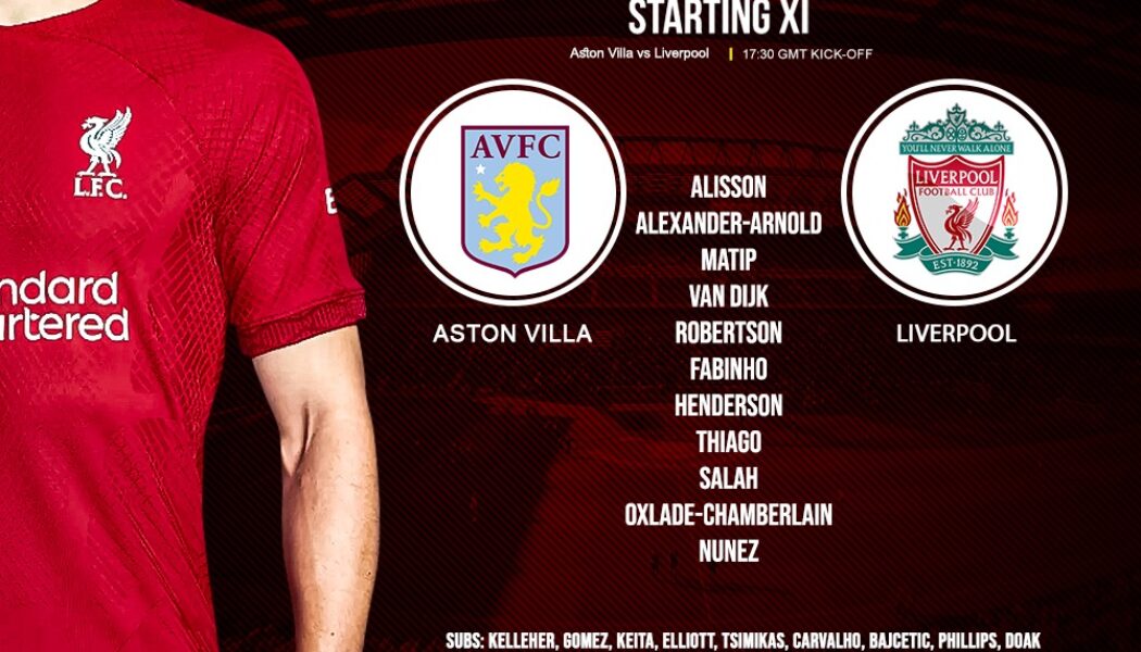 Liverpool team v Aston Villa 26 December 2022