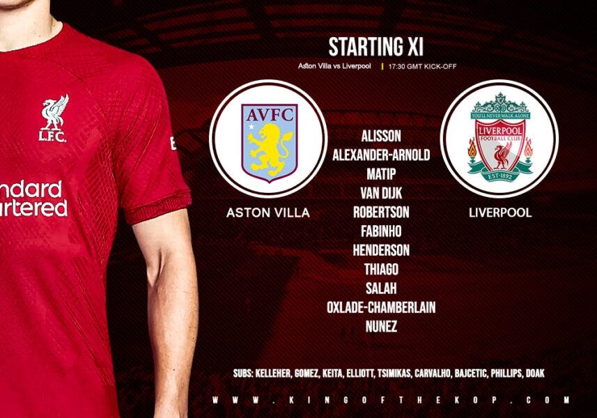 Liverpool team v Aston Villa 26 December 2022