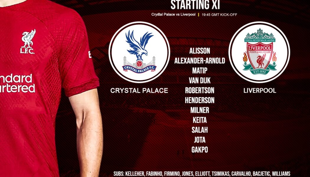 Confirmed: Liverpool team vs Crystal Palace