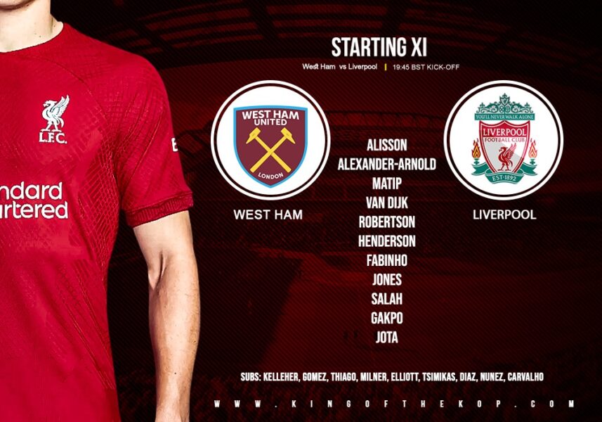 Confirmed: Liverpool team vs West Ham