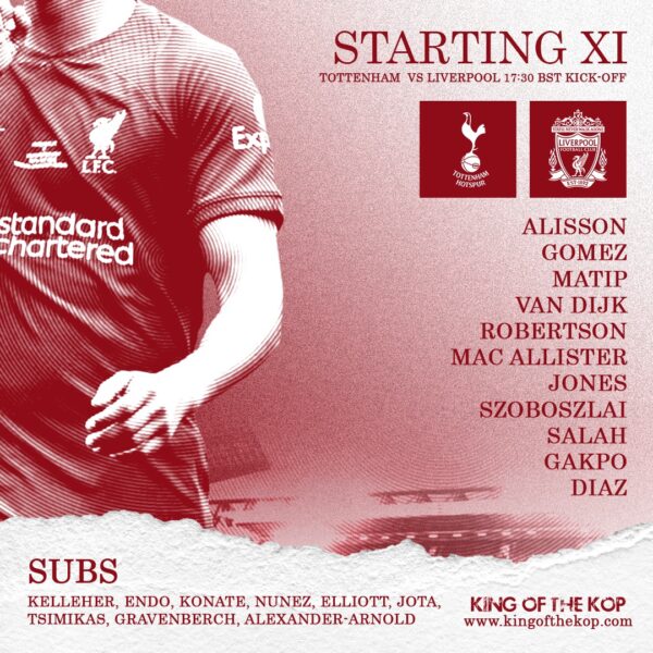 Confirmed: Liverpool team vs Tottenham