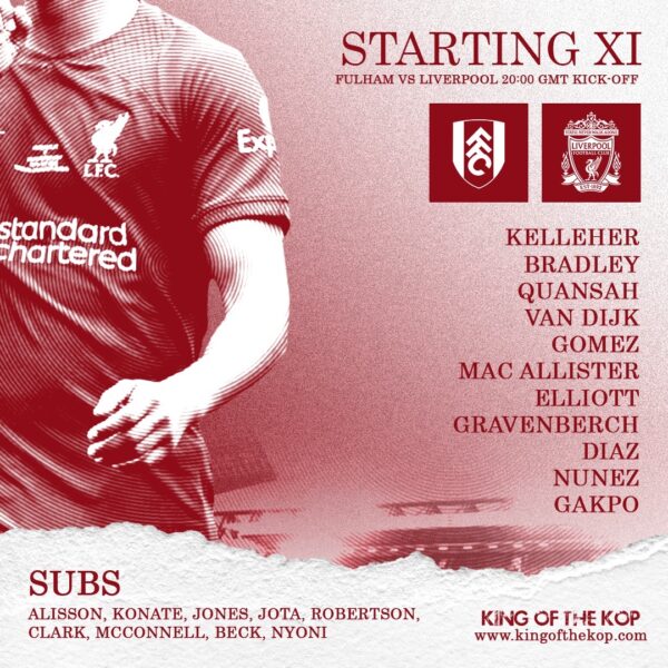 Confirmed: Liverpool team vs Fulham