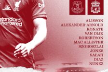 Liverpool team vs Everton goodison Park 24th of April 2024