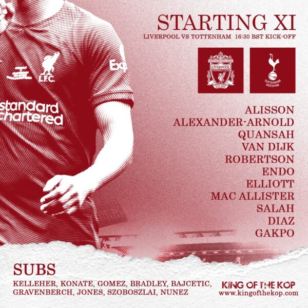 Liverpool team vs Tottenham Anfield may 5 2024