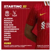 Liverpool team vs Crystal Palace Premier league Anfield 25th of May 2025