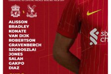 Liverpool team vs Crystal Palace Premier league Anfield 25th of May 2025