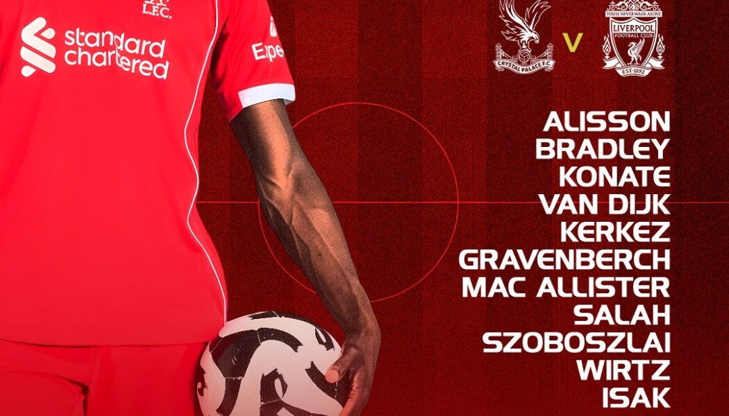 Liverpool’s confirmed starting XI to face Crystal Palace in the Premier League at Selhurst Park, featuring Isak’s first league start and Wirtz’s return.