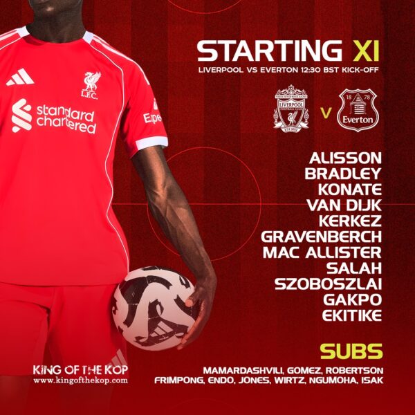 Confirmed: Liverpool team vs Everton