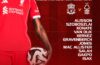 Liverpool starting XI graphic for the Nottingham Forest match, showing the full lineup and substitutes on a red background.