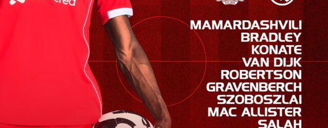 Liverpool starting XI vs Real Madrid in the Champions League at Anfield — Mamardashvili, Bradley, Konaté, Van Dijk, Robertson, Gravenberch, Szoboszlai, Mac Allister, Salah, Wirtz, Ekitike.