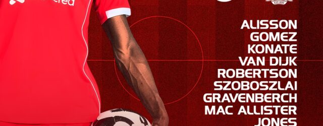 Liverpool starting XI graphic for Inter Milan away, listing Alisson, Gomez, Konaté, Van Dijk, Robertson, Szoboszlai, Gravenberch, Mac Allister, Jones, Isak and Ekitike.