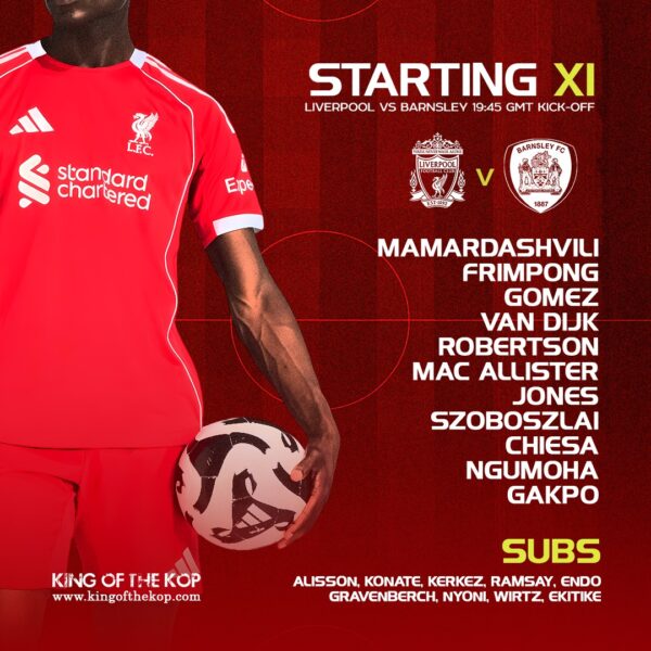 Confirmed: Liverpool team vs Barnsley