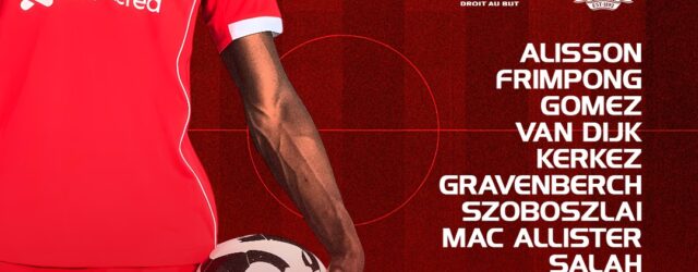 Liverpool starting XI graphic for Champions League match vs Marseille at the Stade Vélodrome, 20:00 GMT kick-off.