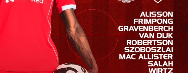 Liverpool starting XI graphic vs Qarabağ in the Champions League, showing team list and 20:00 GMT kick-off at Anfield