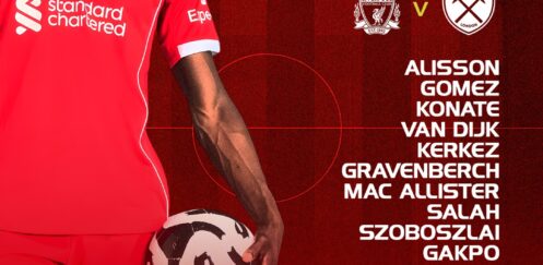 Confirmed: Liverpool team vs West Ham