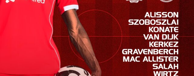 Liverpool team line-up poster showing confirmed XI vs Manchester City at Anfield.