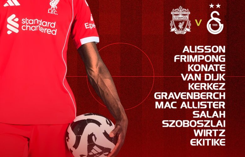 Liverpool players line up before the Champions League game against Galatasaray at Anfield.