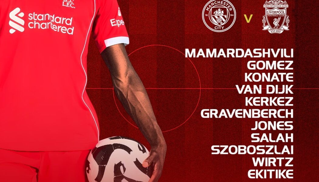 Liverpool players line up for the FA Cup quarter-final against Man City at the Etihad