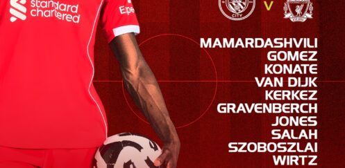 Liverpool players line up for the FA Cup quarter-final against Man City at the Etihad