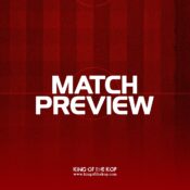 King of the Kop match preview graphic on a red pitch-style background
