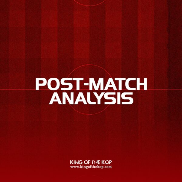 King of the Kop post-match analysis graphic on a red pitch-style background