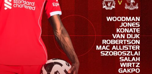 Liverpool lineup vs Crystal Palace 25th of April 2026