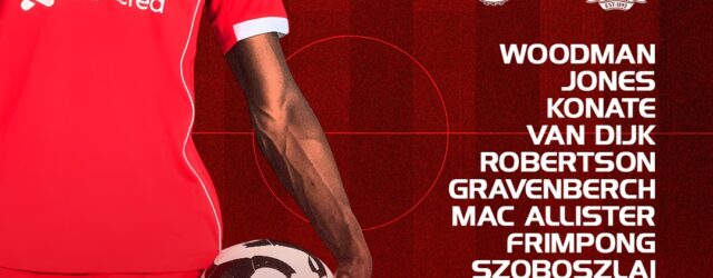Liverpool starting XI graphic for Man Utd vs Liverpool, listing Woodman, Jones, Konate, Van Dijk and Gakpo.