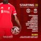 Liverpool starting XI graphic for Man Utd vs Liverpool, listing Woodman, Jones, Konate, Van Dijk and Gakpo.