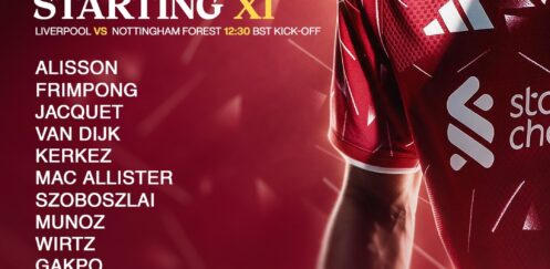 Liverpool starting XI for the Premier League match against Nottingham Forest at Anfield