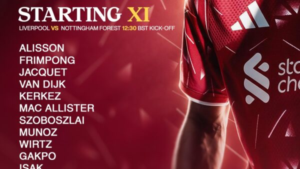 Liverpool starting XI for the Premier League match against Nottingham Forest at Anfield